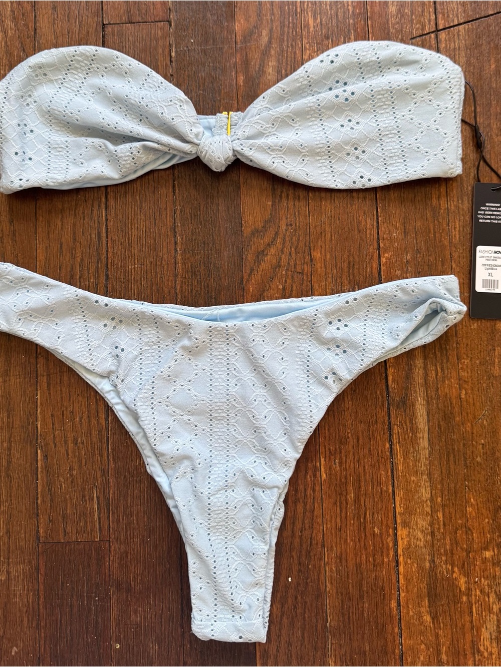 Fashion Nova Light Blue Eyelet Bandeau Bikini Set